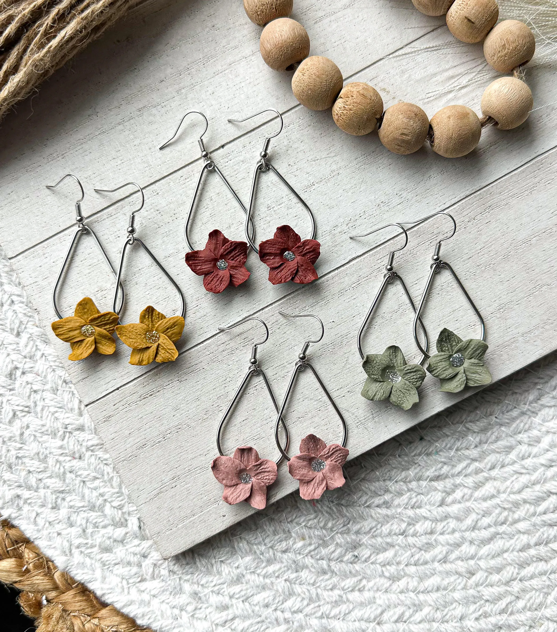 Polymer Clay Earrings - Autumn Flower Drop