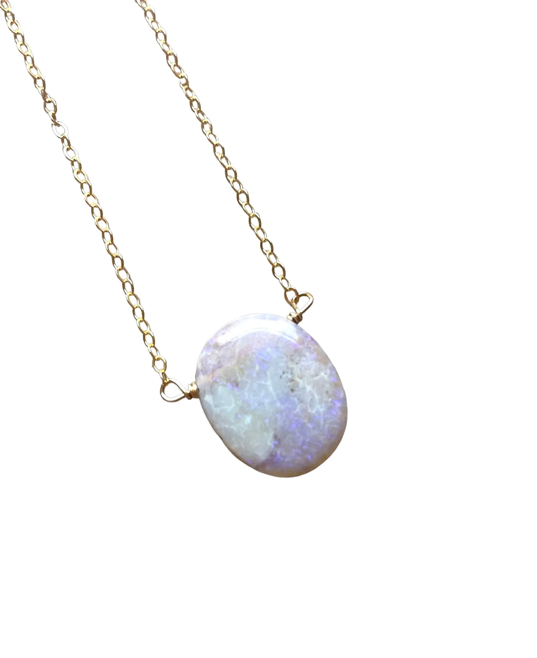 Purple Australian Opal Pendant Necklace Gold Filled