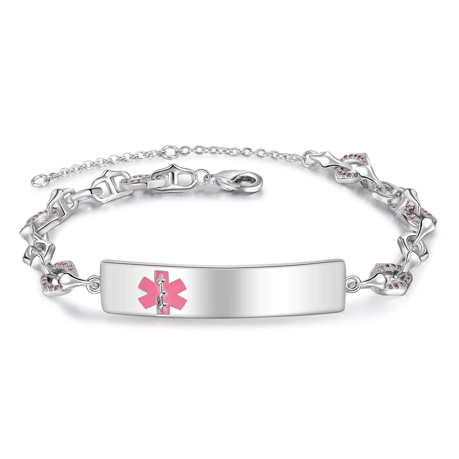 "Experience Elegance in Safety: Your Personalized, White Gold Plated Medical Bracelet"