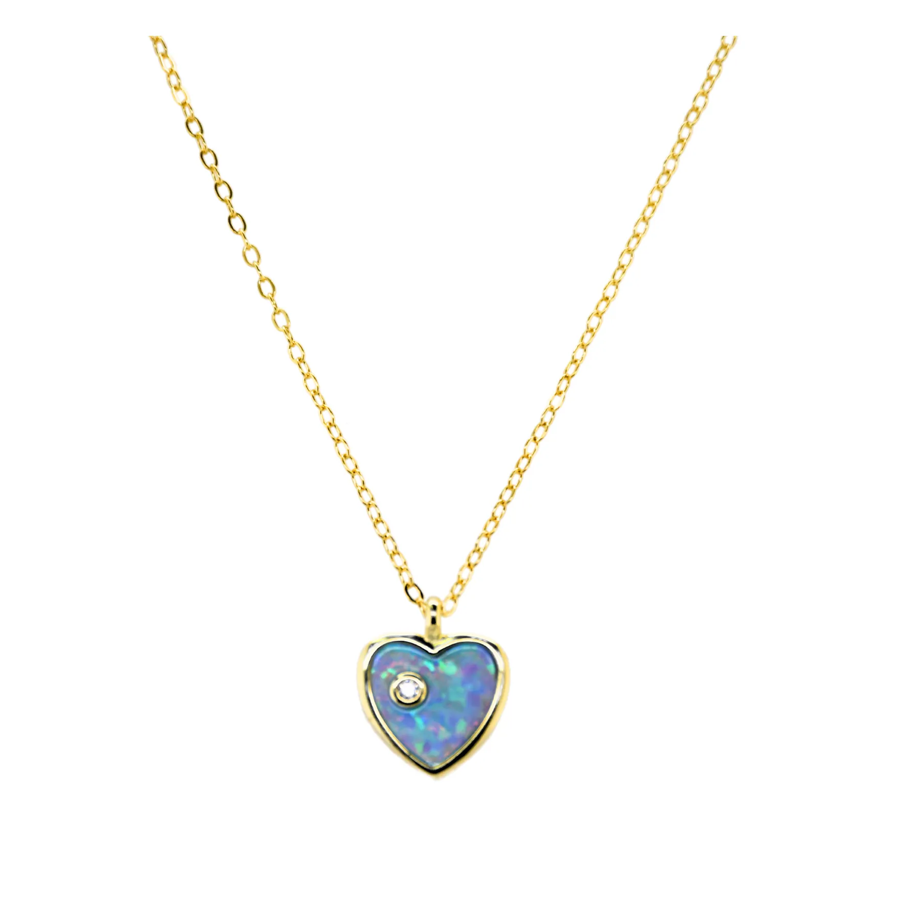 "HEART   SOLITAIRE" CZ and Opal Necklace