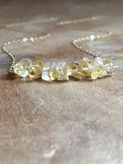 Raw Citrine Bar Necklace November Birthstone Jewelry