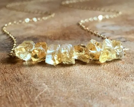 Raw Citrine Bar Necklace November Birthstone Jewelry