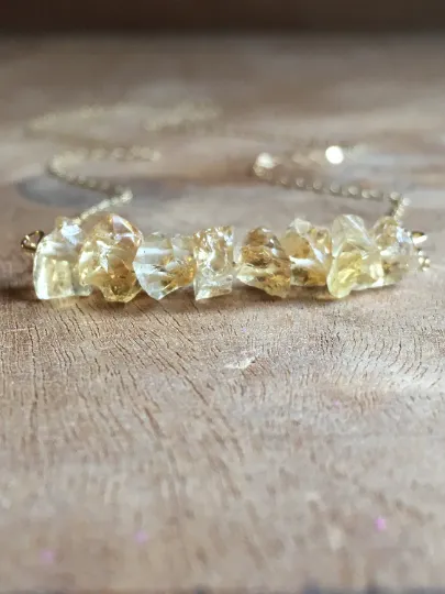 Raw Citrine Bar Necklace November Birthstone Jewelry