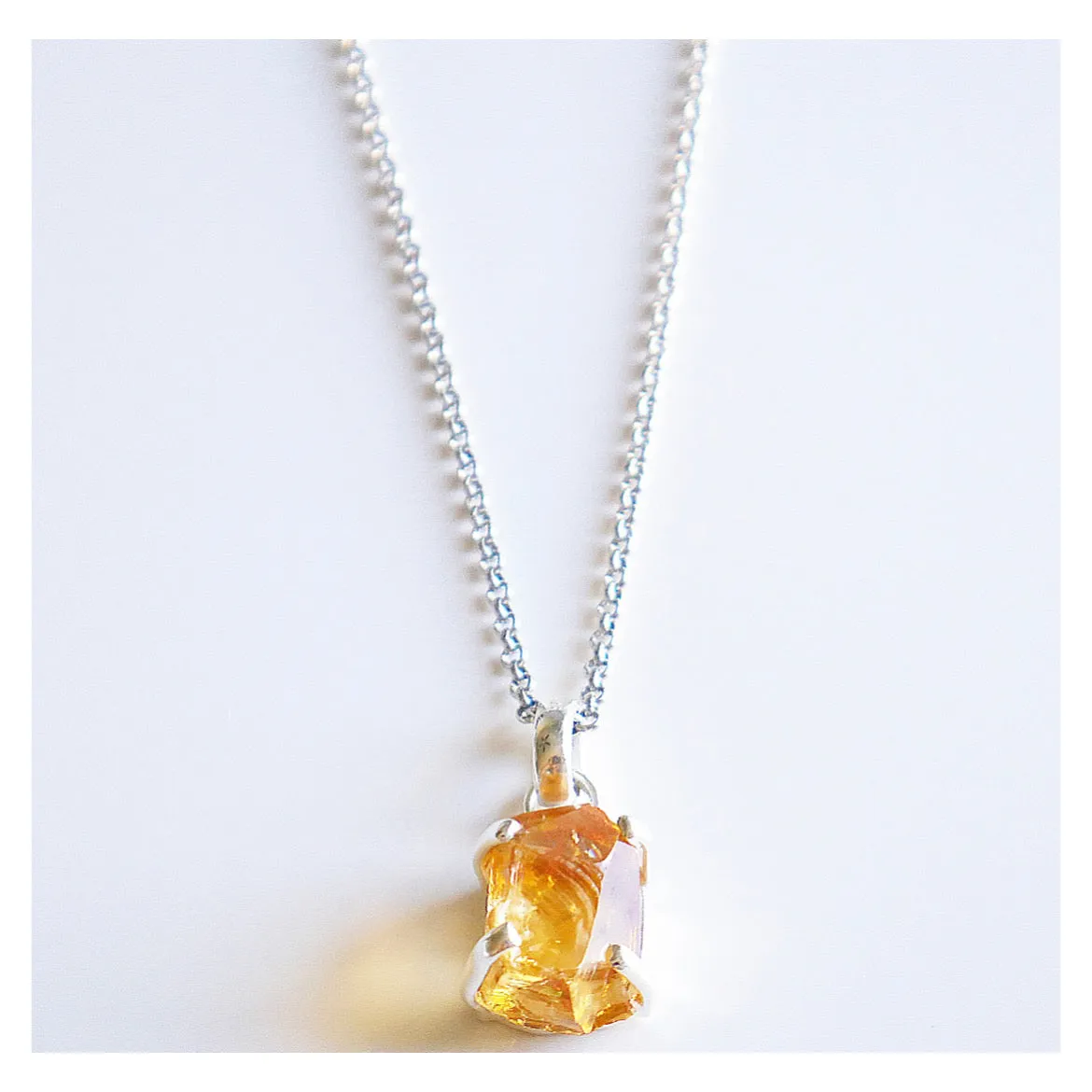 Raw Citrine Gemstone Pendant Necklace 925 Sterling Silver Birthstone Necklaces Raw Gemstones