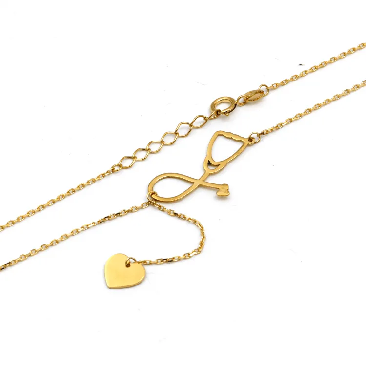 Real Gold Stethoscope With Dangler Heart Adjustable Size Necklace 7883 N1396