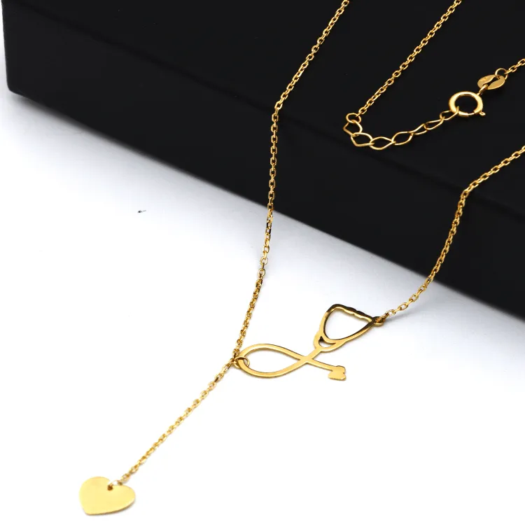 Real Gold Stethoscope With Dangler Heart Adjustable Size Necklace 7883 N1396