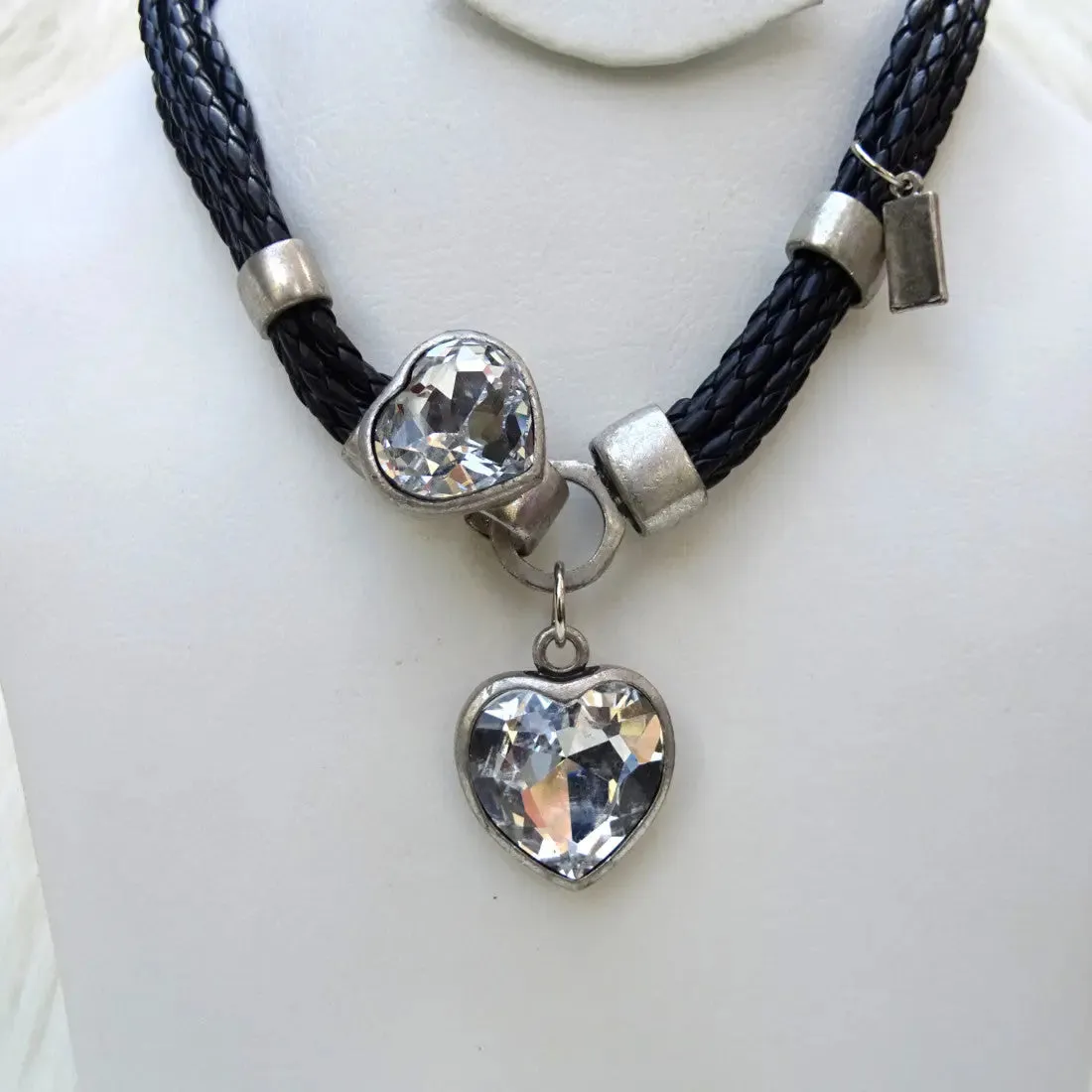 Retro Unique Leatherette Necklace with Bold Love Heart Pendant Fashion Necklace Jewellery