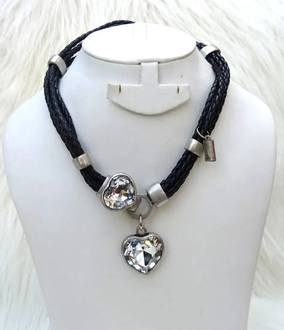 Retro Unique Leatherette Necklace with Bold Love Heart Pendant Fashion Necklace Jewellery