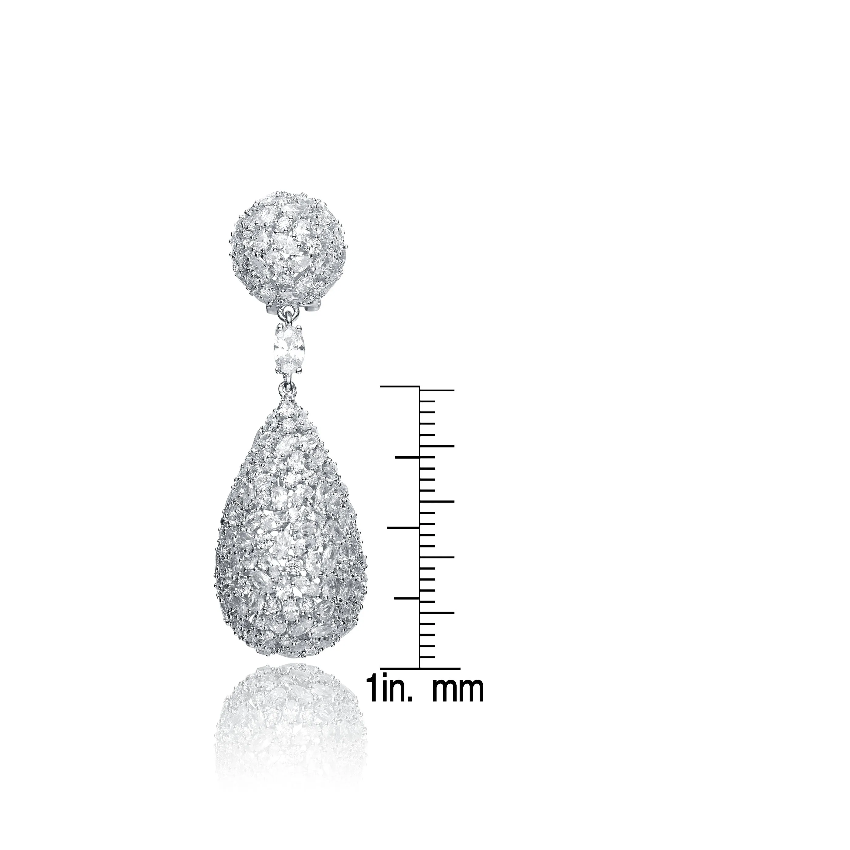 Rhodium Plated with Cubic Zirconia Raindrop French Pave Earrings in Sterling Silver