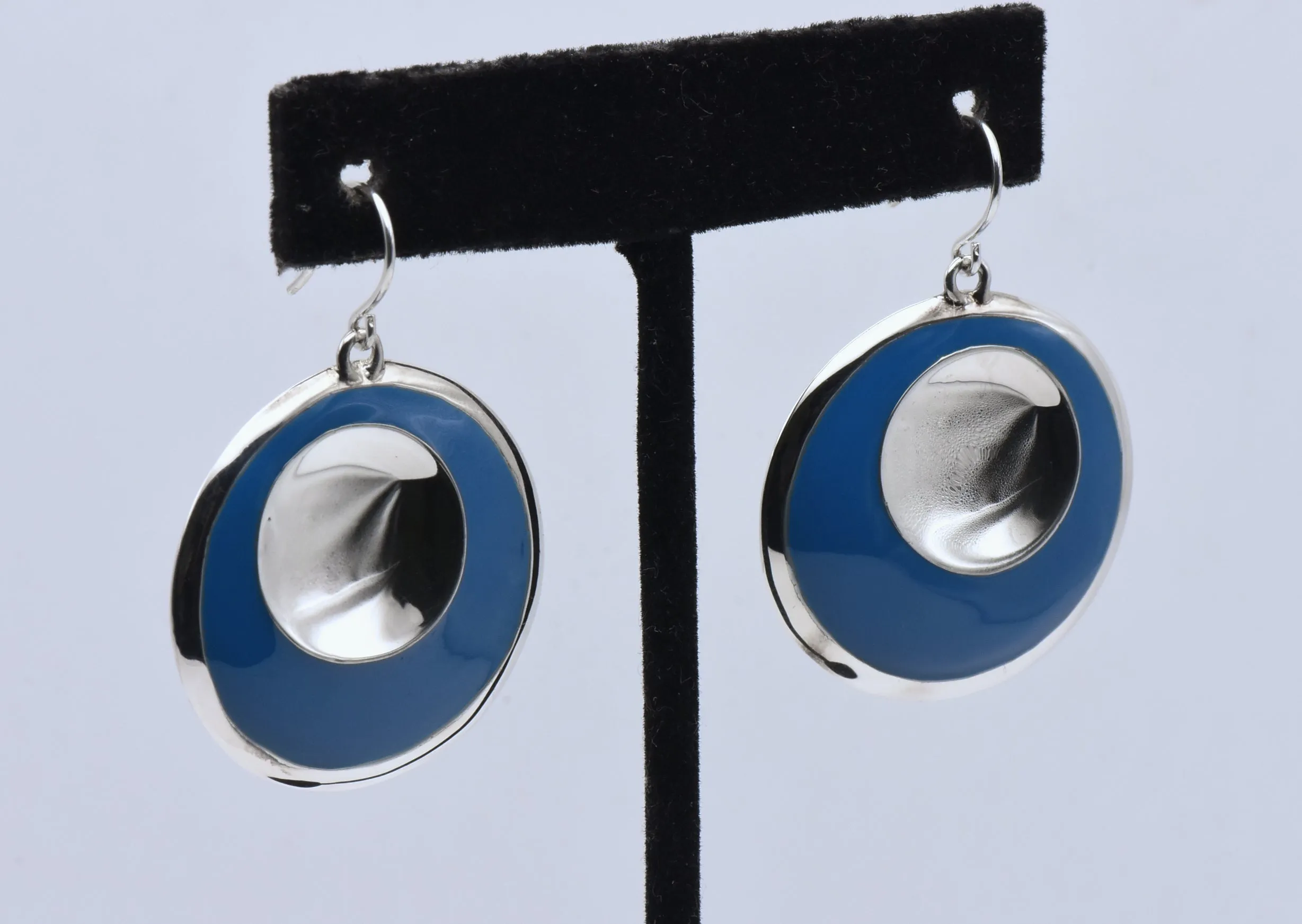 RLM Studio - Vintage Sterling Silver and Blue Enamel Dangle Earrings