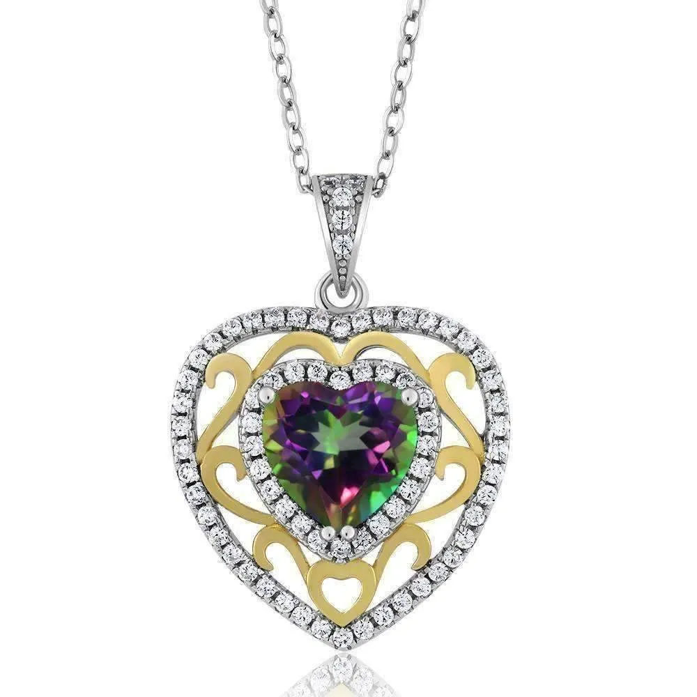 Romance Genuine Green Mystic Topaz Heart IOBI Precious Gems Pendant Necklace