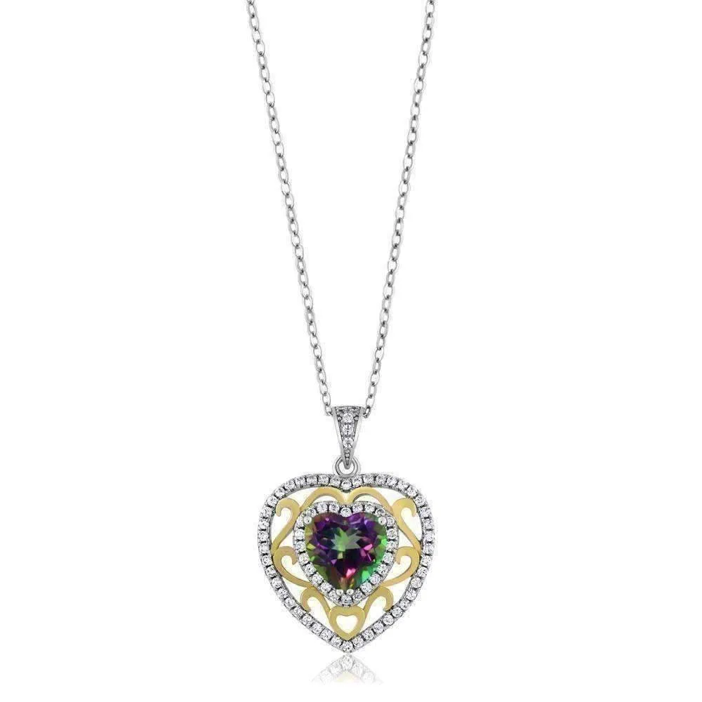 Romance Genuine Green Mystic Topaz Heart IOBI Precious Gems Pendant Necklace