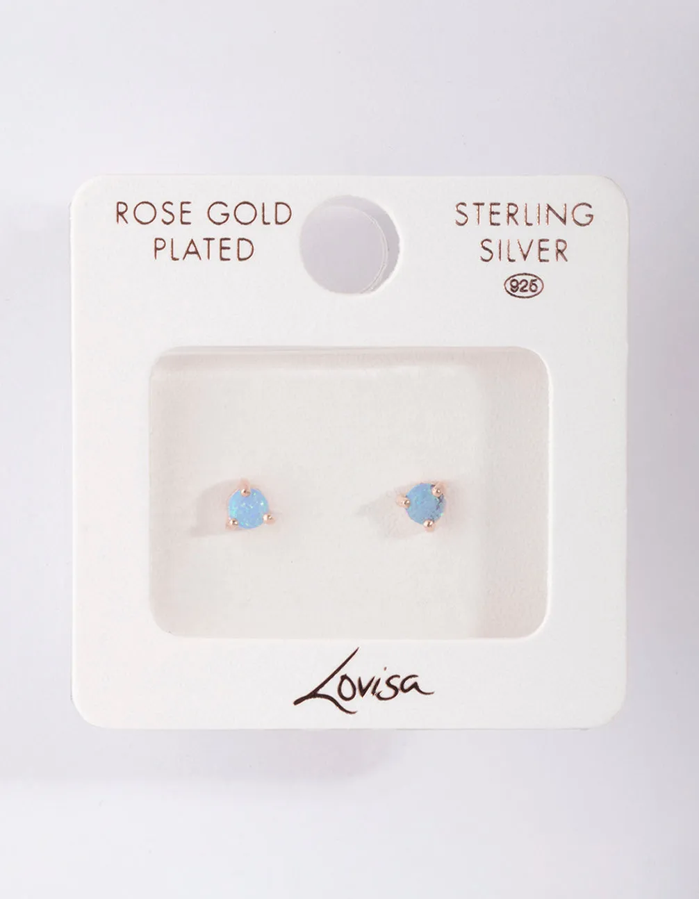 Rose Gold Plated Sterling Silver 3 Claw Opal Stud Earrings