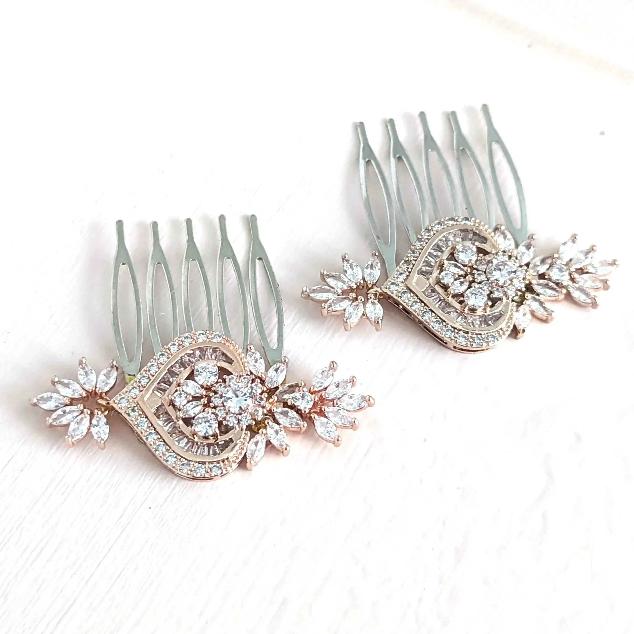 Rose Gold Wedding Hair Comb Cubic Zirconia | Jazzy And Glitzy