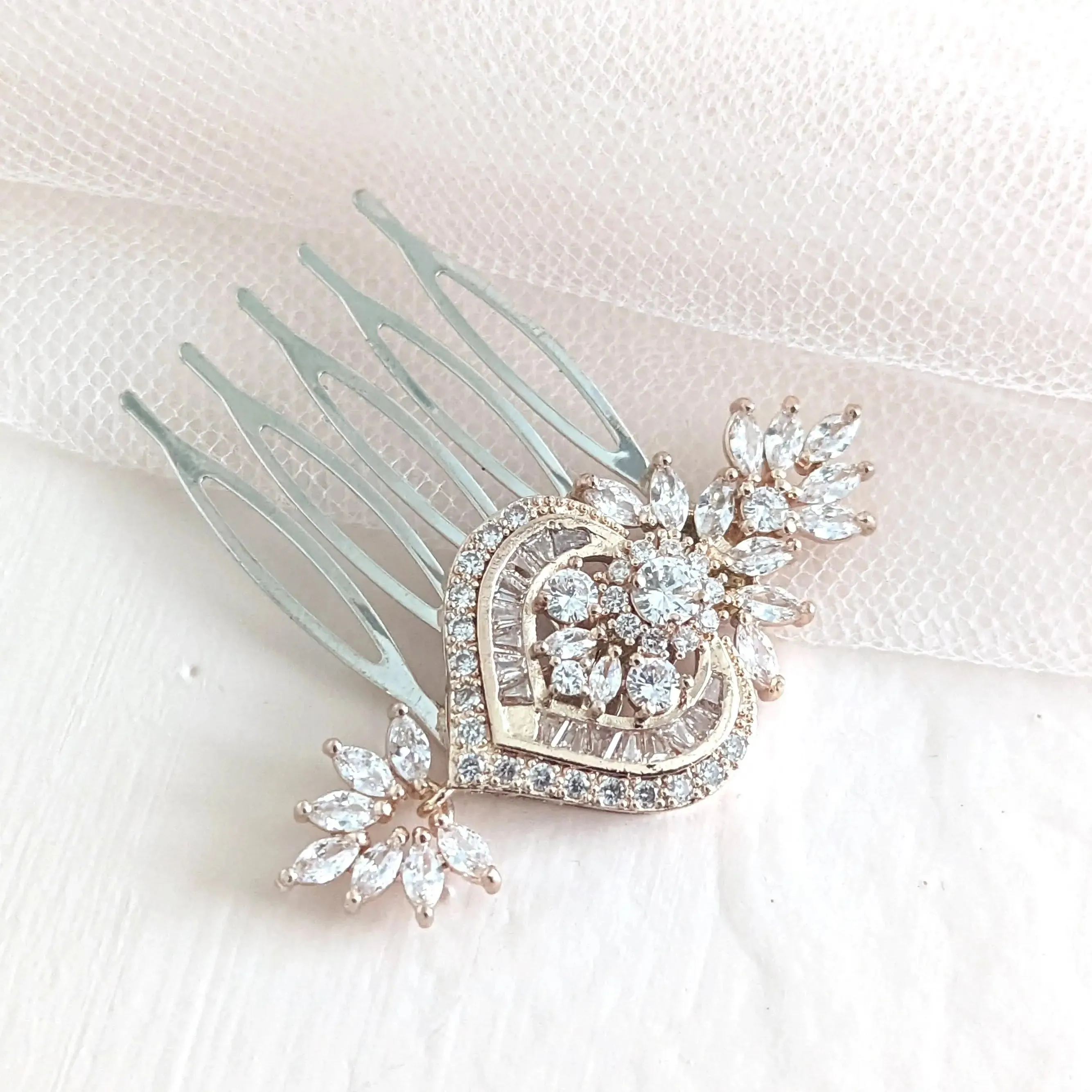 Rose Gold Wedding Hair Comb Cubic Zirconia | Jazzy And Glitzy