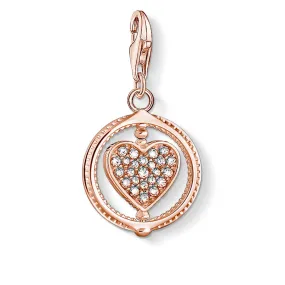 Rose Plated Sterling Silver Thomas Sabo Charm Club Zirconia Rotating Heart Charm