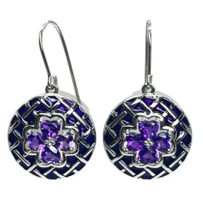 Ross Simons 925 Sterling Silver Floral Amethyst Dangle Earrings Colorful