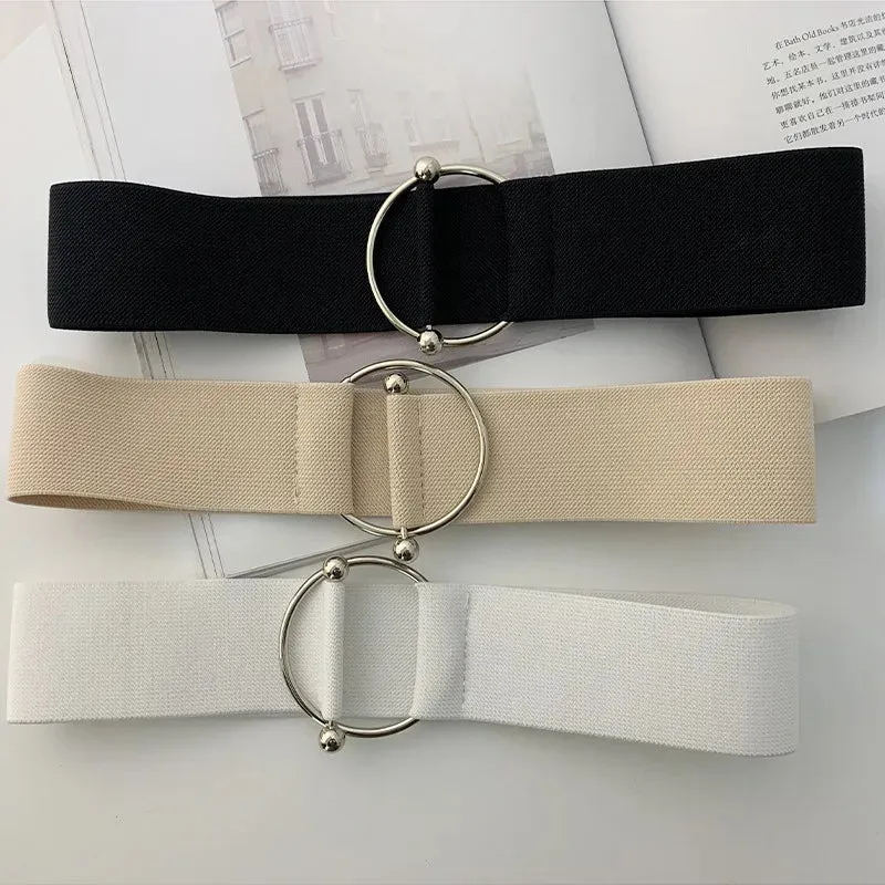 Round Buckle Elastic Waist Belt