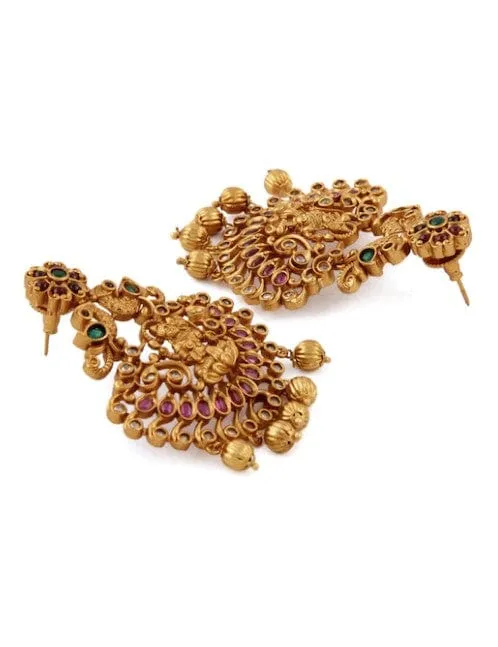 Rubans Finely Handcrafted Gold Plated CZ And Ruby Studded Chandbali Earrings