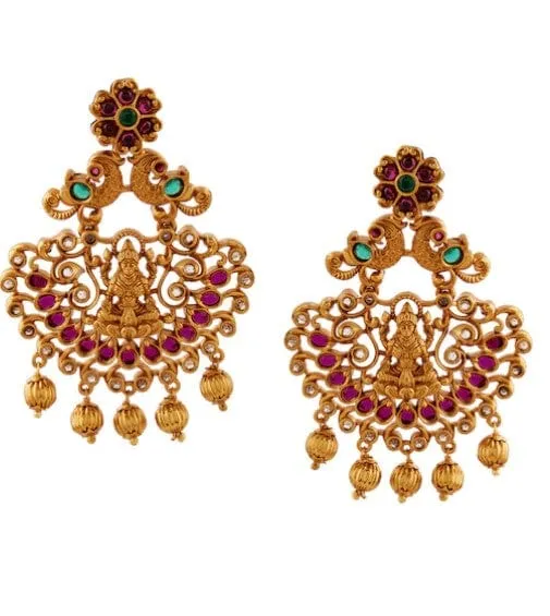 Rubans Finely Handcrafted Gold Plated CZ And Ruby Studded Chandbali Earrings