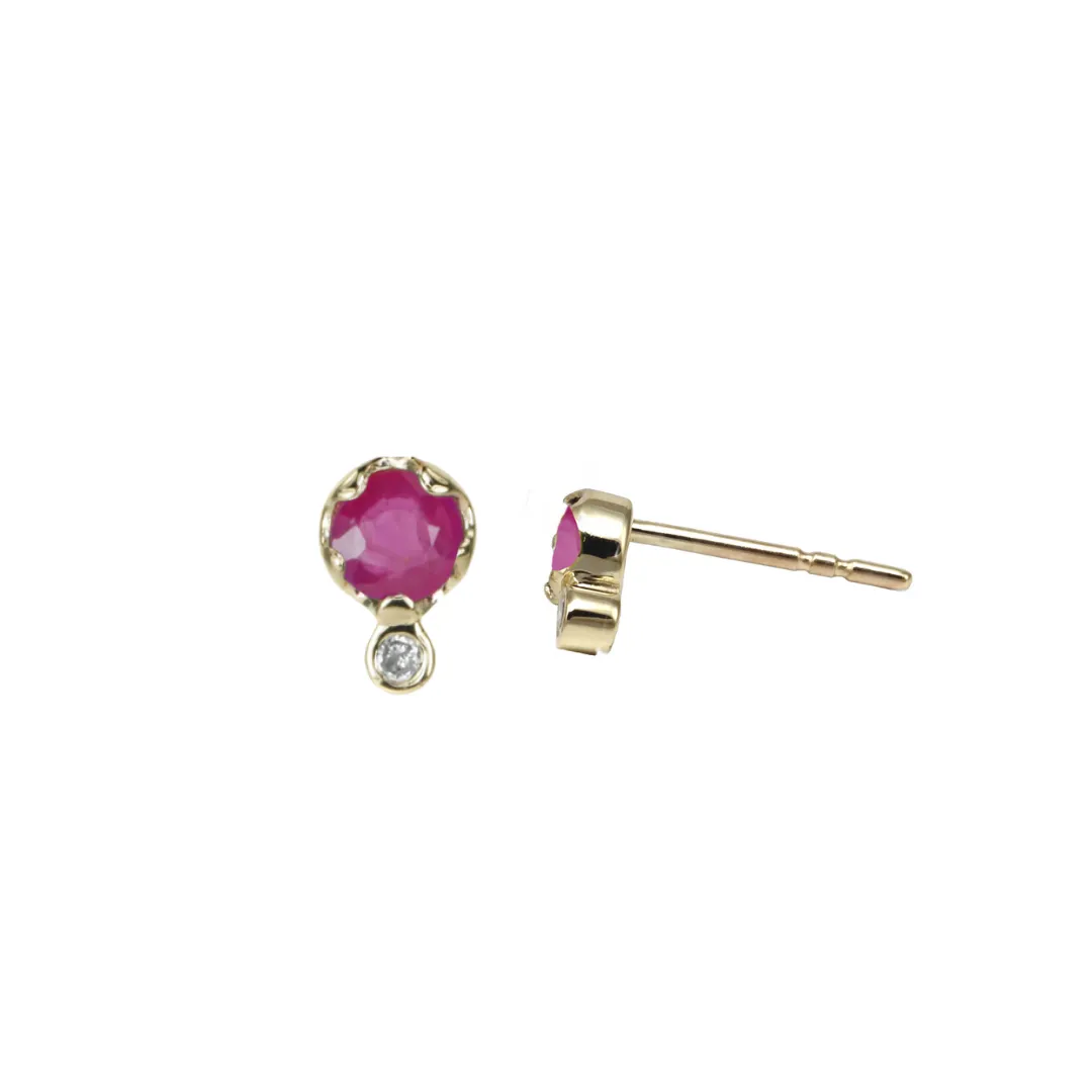 Ruby & Diamond Drop Stud Earrings | 10k