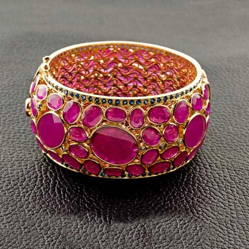 Ruby & Diamond Hinged Bangle Bracelet