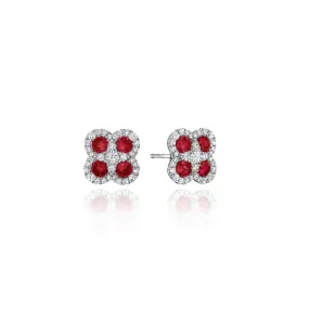 Ruby and Diamond Cluster Studs