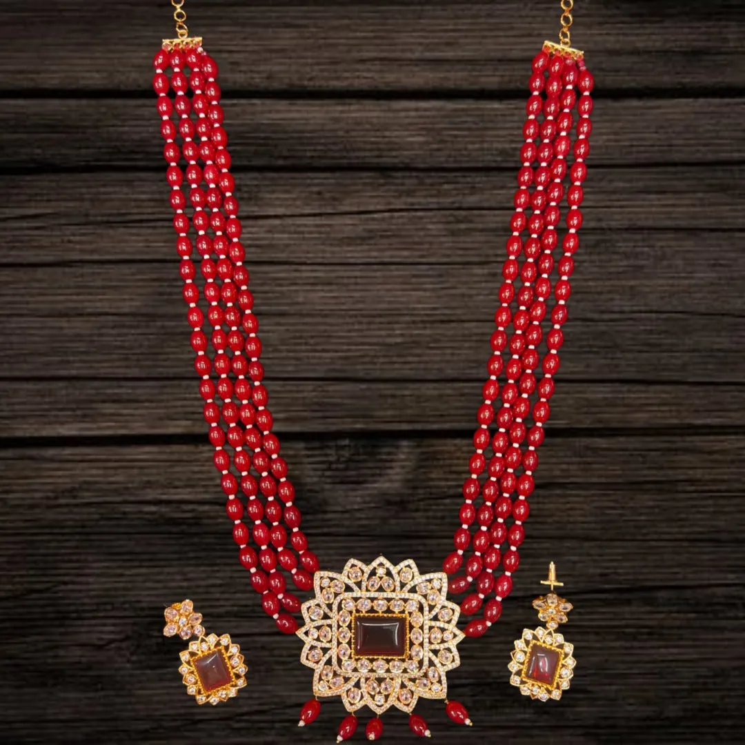 Ruby Beads Necklace With Cz & Kemp Pendant By Asp Fashion Jewellery