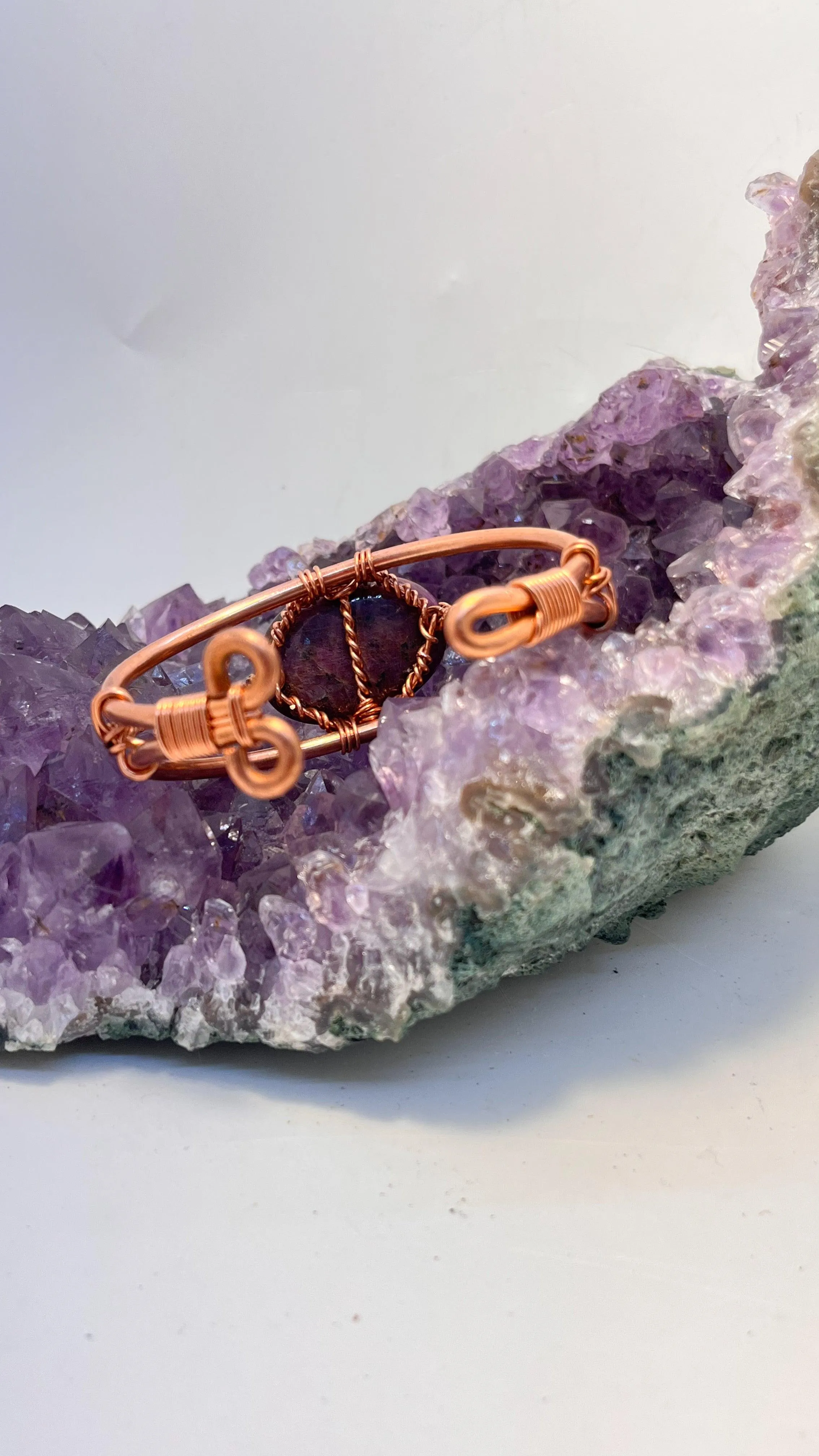 Ruby Crystal Copper Bracelet Wirewrapped