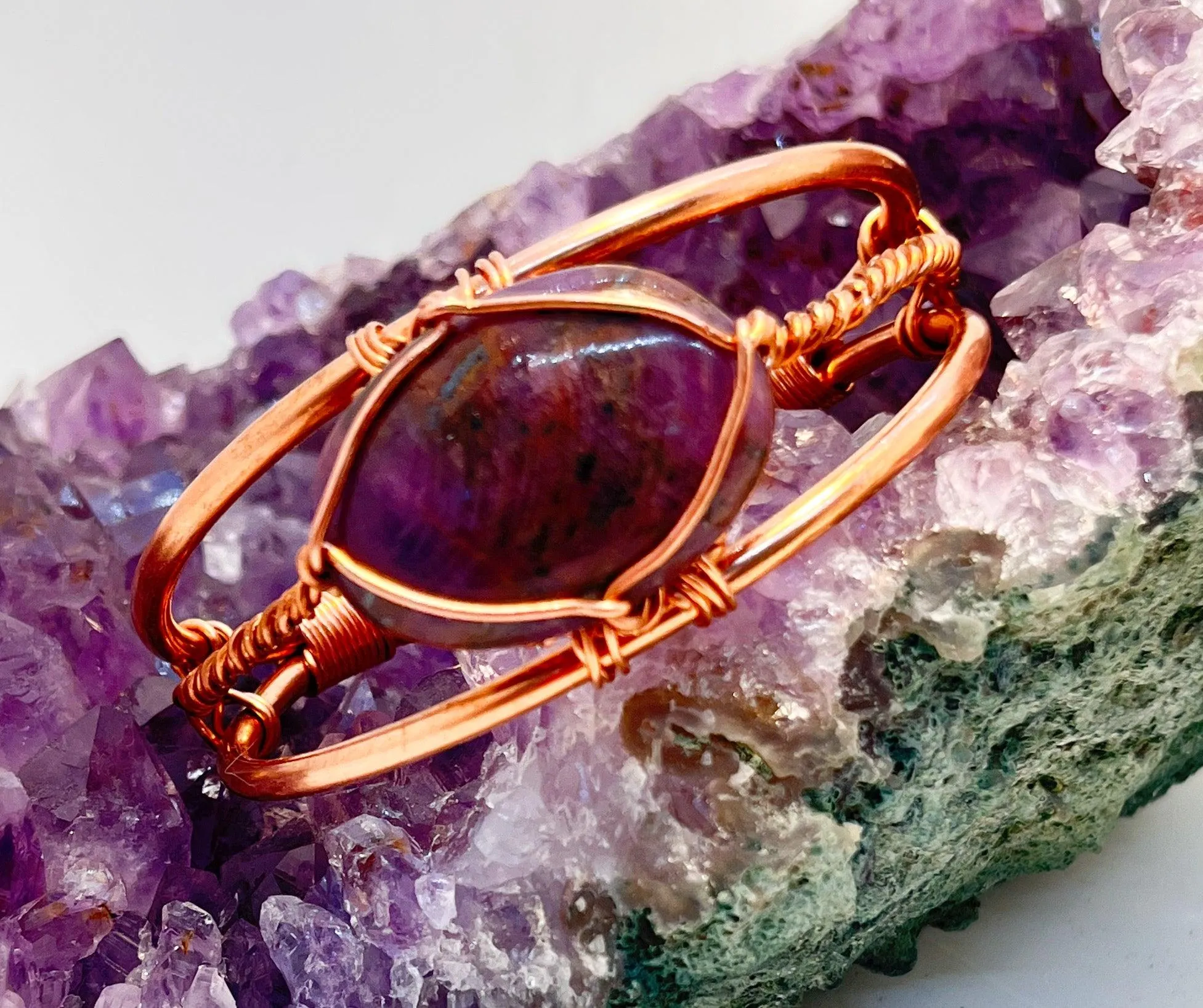 Ruby Crystal Copper Bracelet Wirewrapped