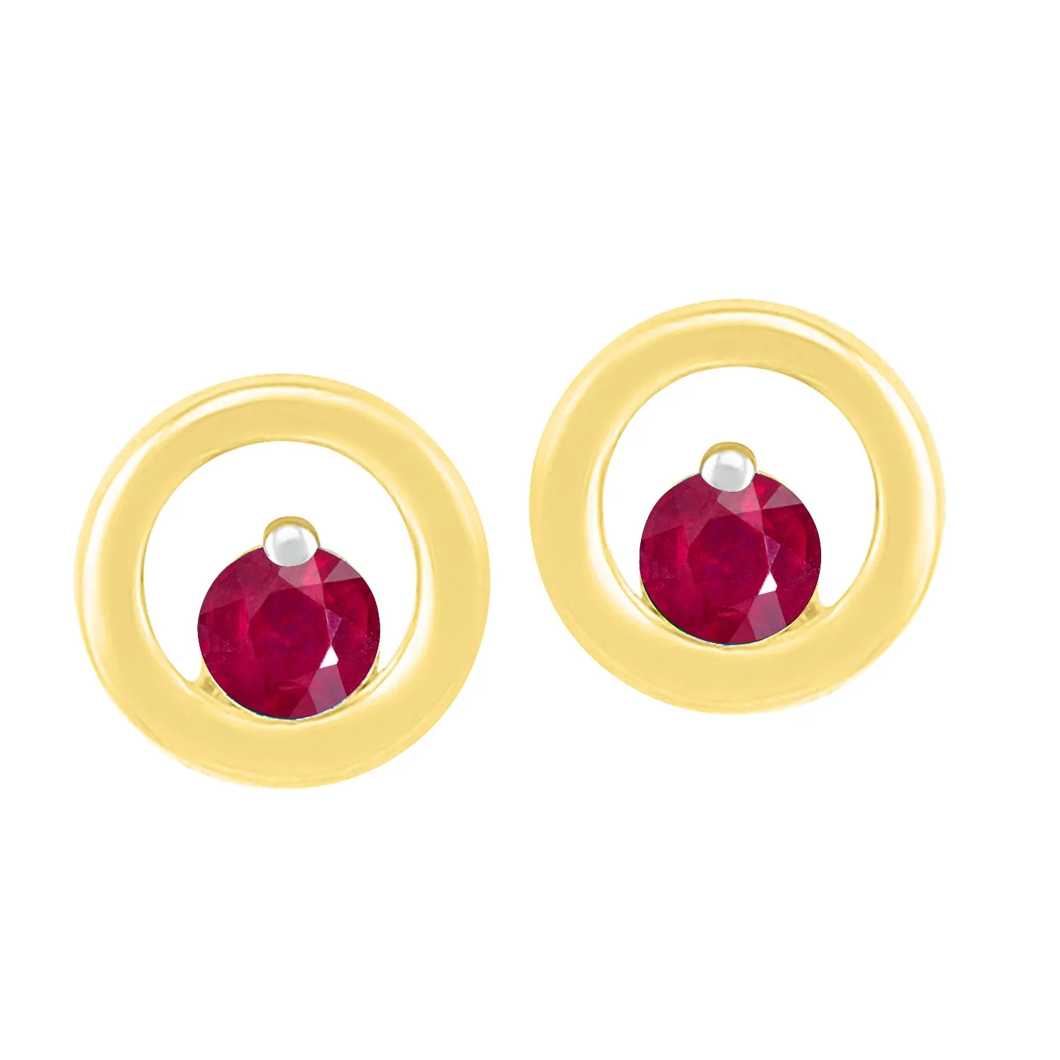 Ruby Earrings - 10ct Yellow Gold Natural Ruby Circle Stud Earrings - 786593