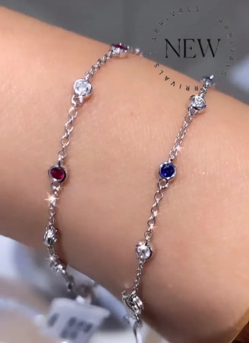 Ruby Gem Stone & Diamond Diamond By The Yard Style Bracelet