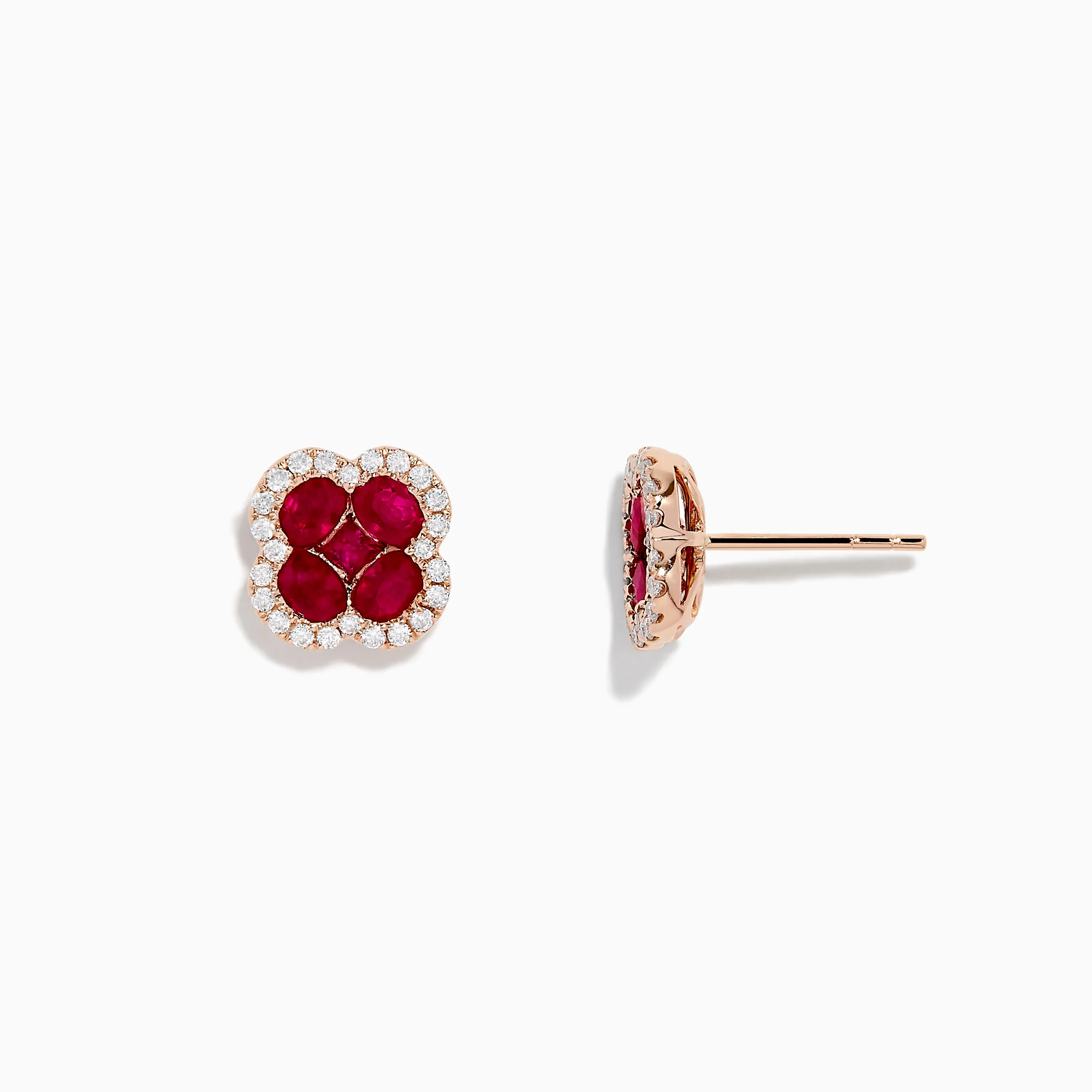 Ruby Royale 14K Rose Gold Ruby and Diamond Flower Stud Earrings