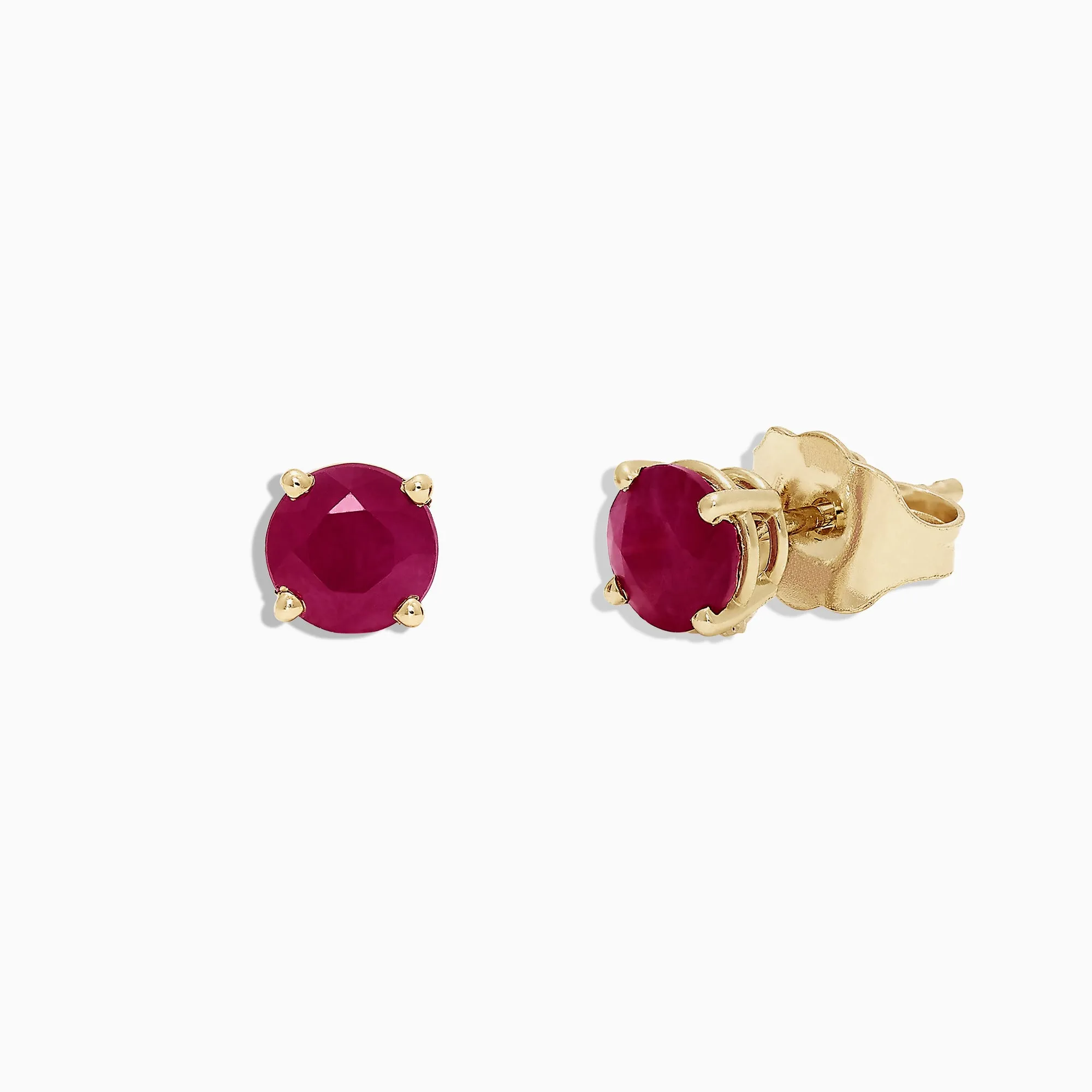 Ruby Royale 14K Yellow Gold Round Solitaire Ruby Stud Earrings, 1.14 TCW