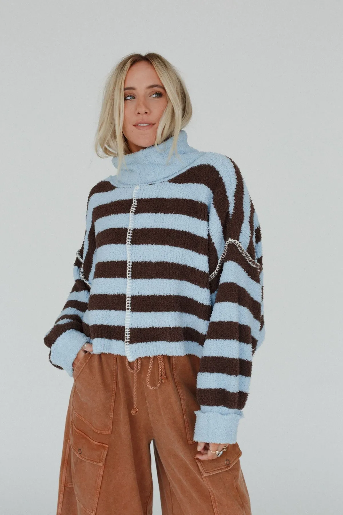 Ruby Striped Turtleneck Top - Blue Multi