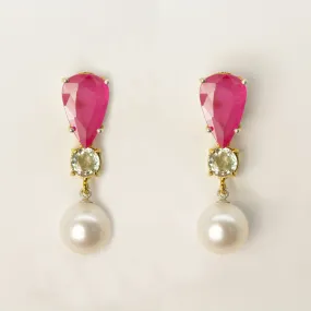 Ruby Topaz and Freshwater Pearl Earrings