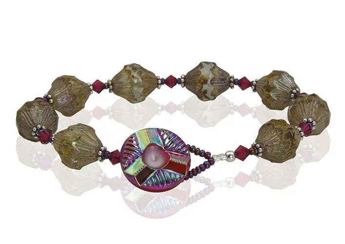 Ruby Topaz Crystal Button Bracelet