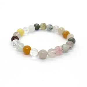 Rutilated Qtz Multi Gemstone Elastic Ball Bracelet - 8mm