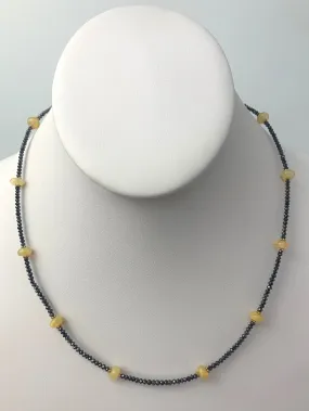 SALE - 17.5" Black Diamond Necklace with Opal Stations in 14KY - NCK-063-CRDDIAGM14Y-BLKOP-17.5