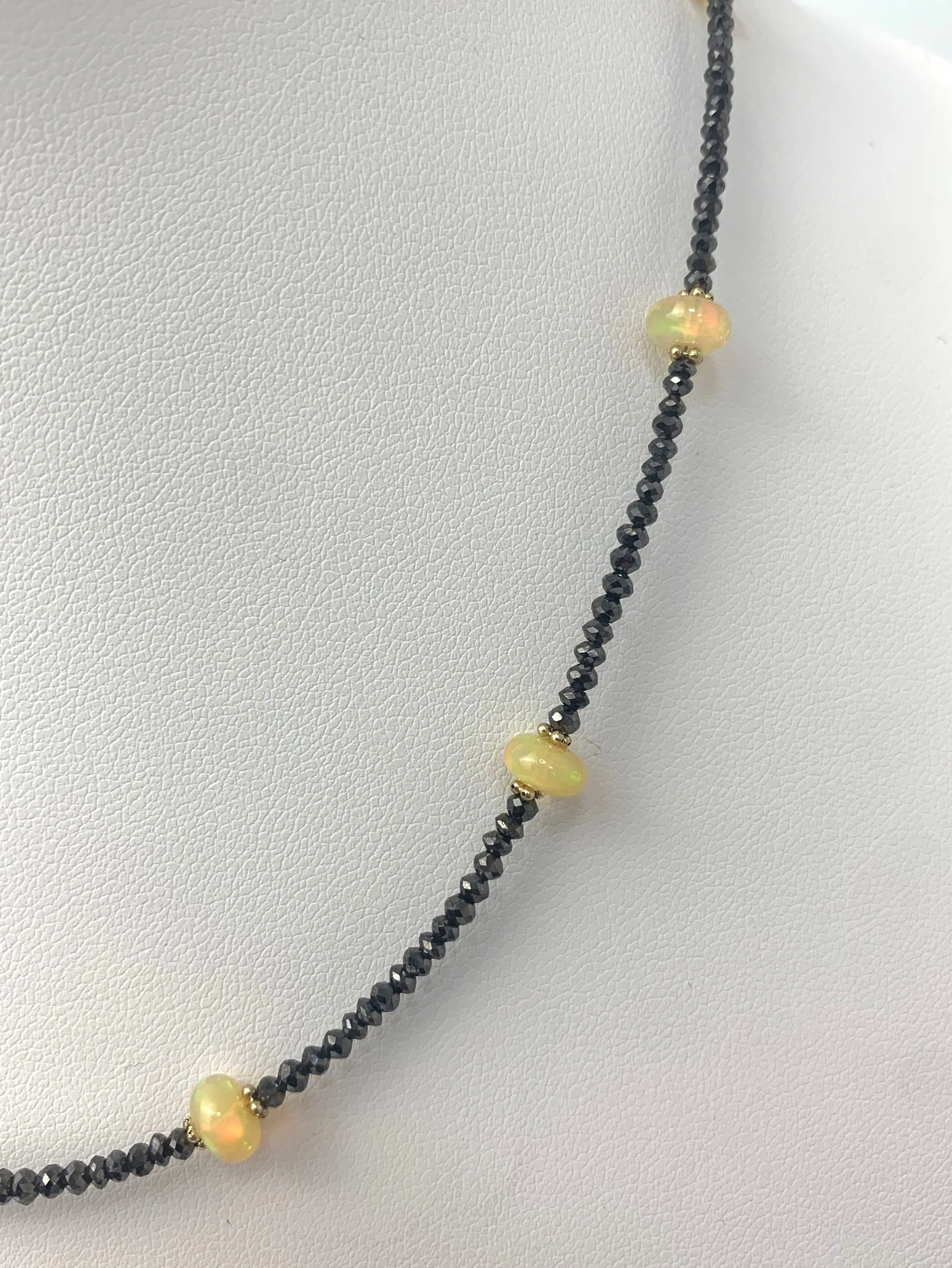 SALE - 17.5" Black Diamond Necklace with Opal Stations in 14KY - NCK-063-CRDDIAGM14Y-BLKOP-17.5