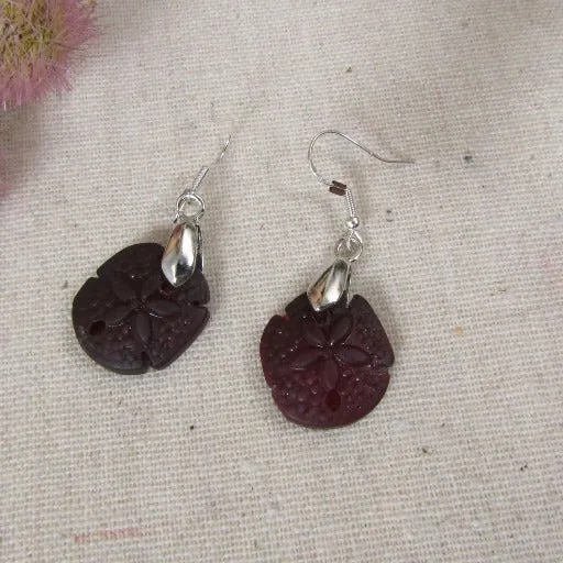 Sand Dollar Sea Glass Drop Earrings Ruby Red