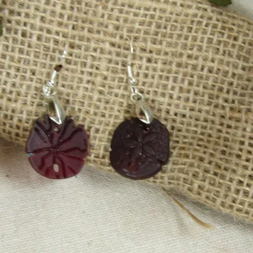 Sand Dollar Sea Glass Drop Earrings Ruby Red