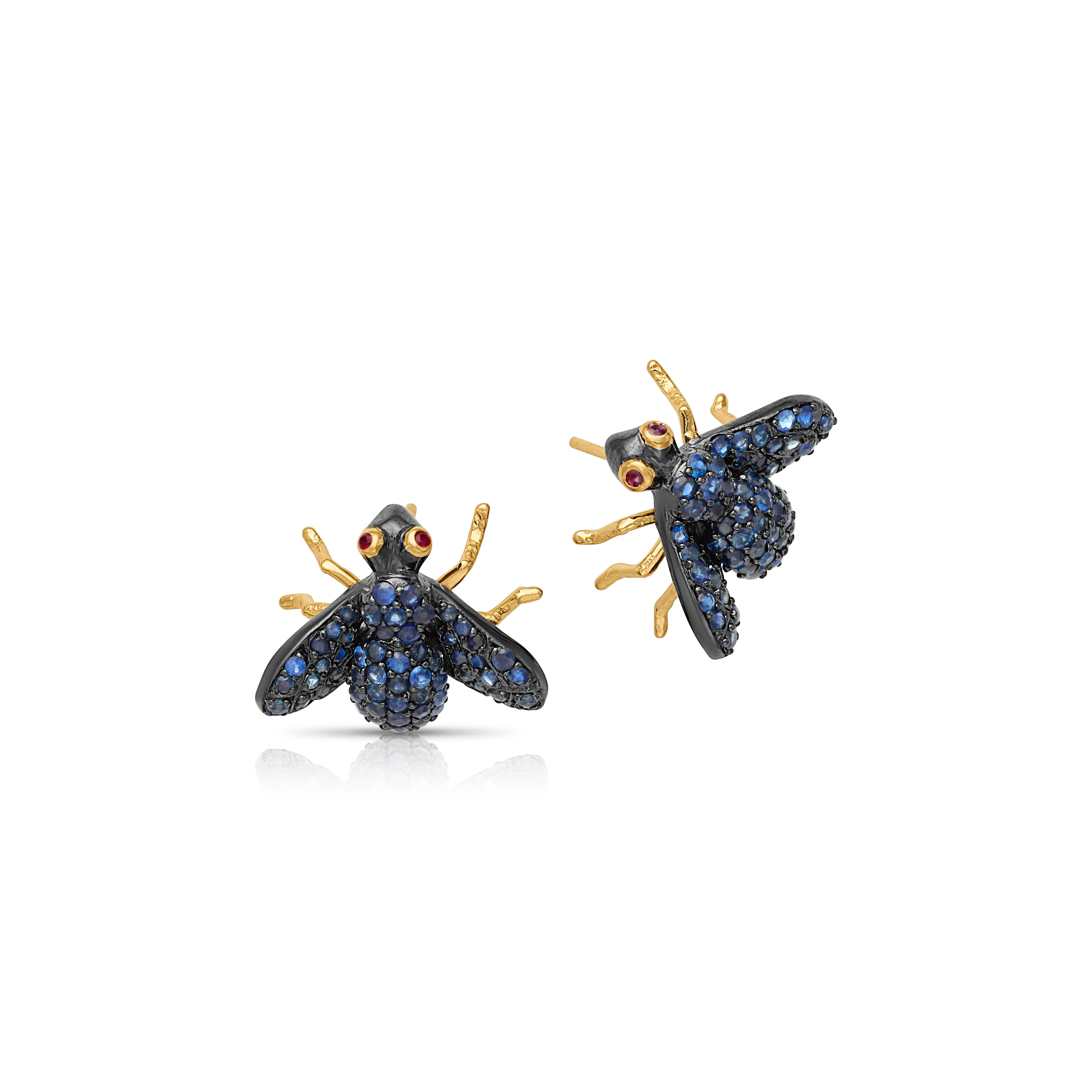 Sapphire Bee with Ruby Eye Earrings