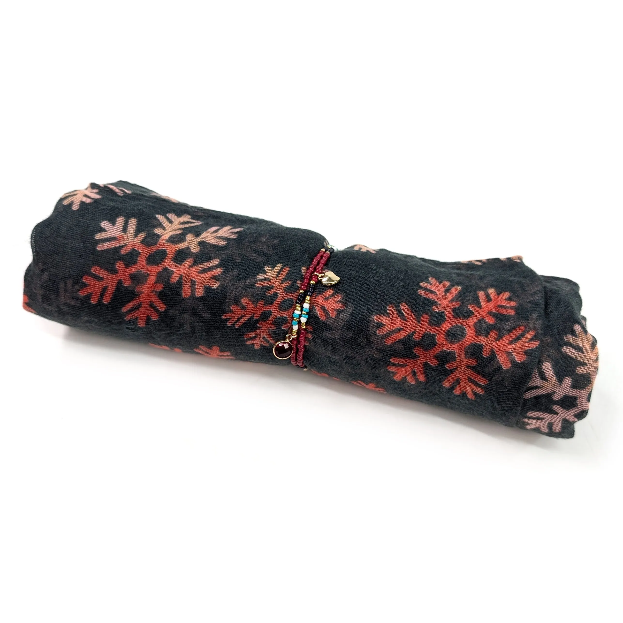 Scarf & Bracelet Gift Set in a Cracker - Black Snowflake