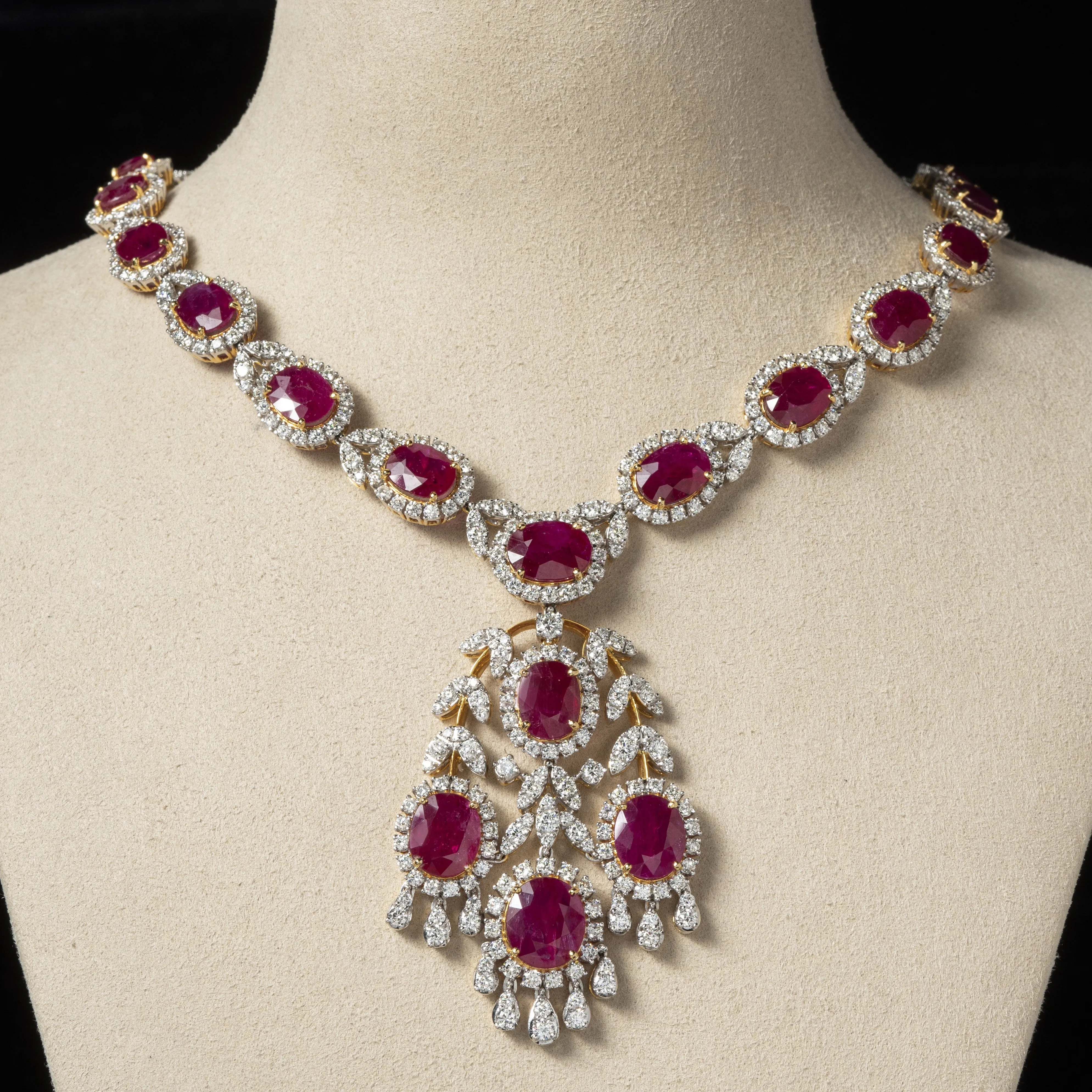 Sensations Necklace Earrings and Bracelet Suite (154.44 ct Rubies & Diamonds) in Gold