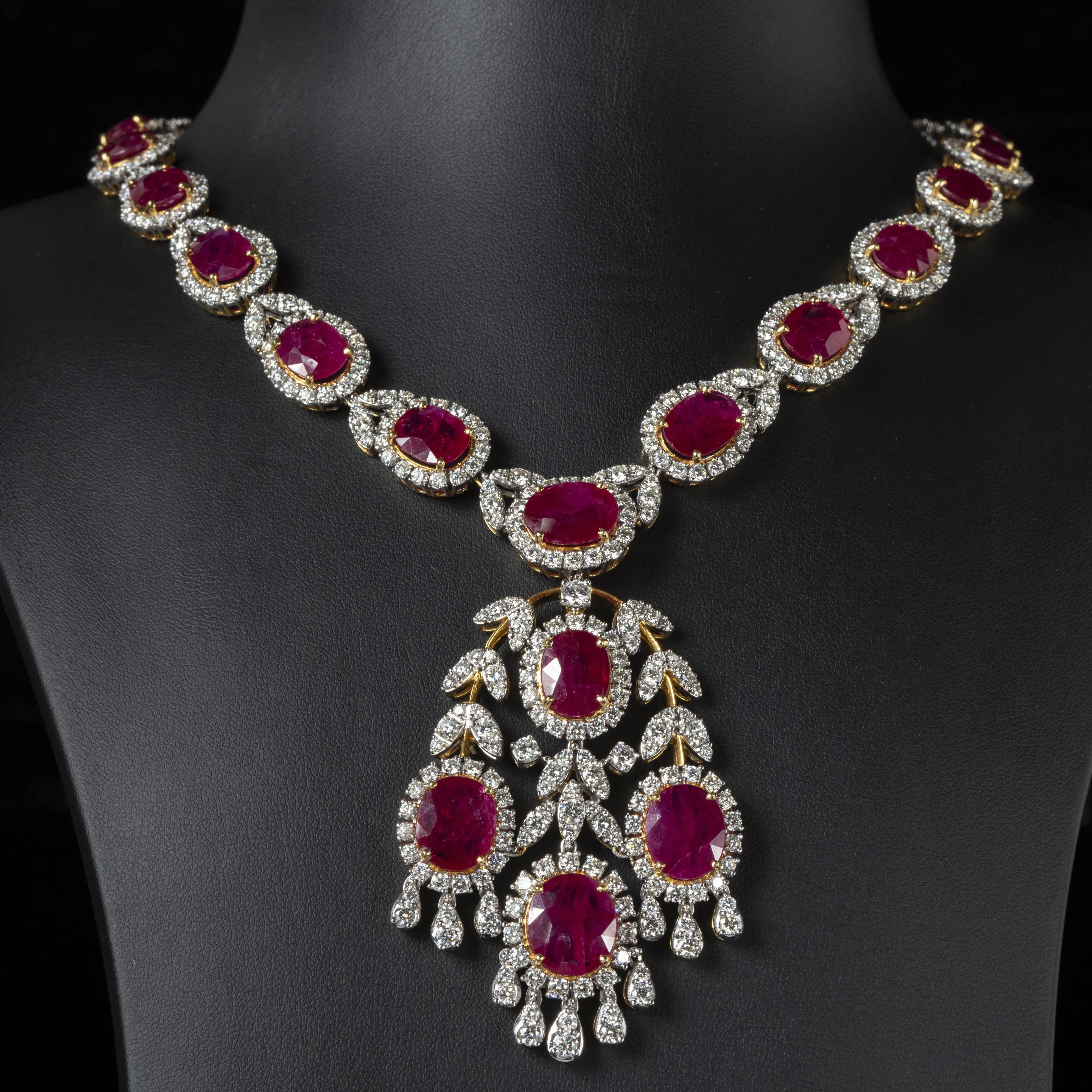 Sensations Necklace Earrings and Bracelet Suite (154.44 ct Rubies & Diamonds) in Gold