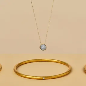 SET - BIRTHSTONE 14K NECKLACE AND DIAMOND BANGLE (SAVE $150)