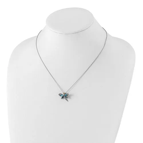 Shey Couture Sterling Silver w/ 14K Gold Accent Blue Topaz & Diamond Dragonfly Necklace