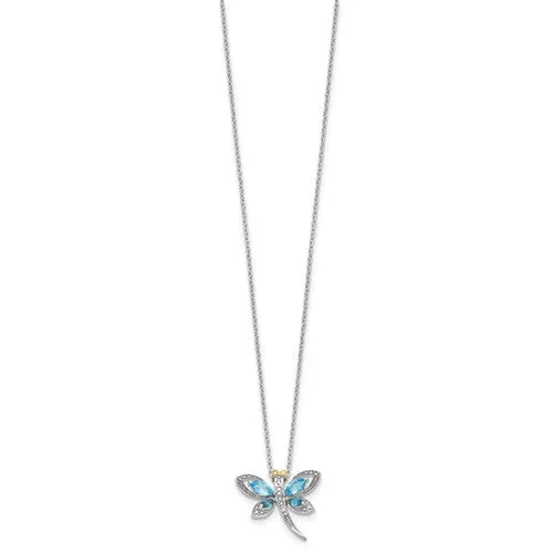 Shey Couture Sterling Silver w/ 14K Gold Accent Blue Topaz & Diamond Dragonfly Necklace