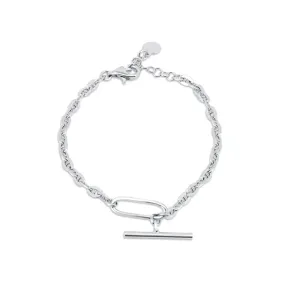 Silver 925 Rhodium Plated Flat Marina Paperclip Bar Adjustable Bracelet